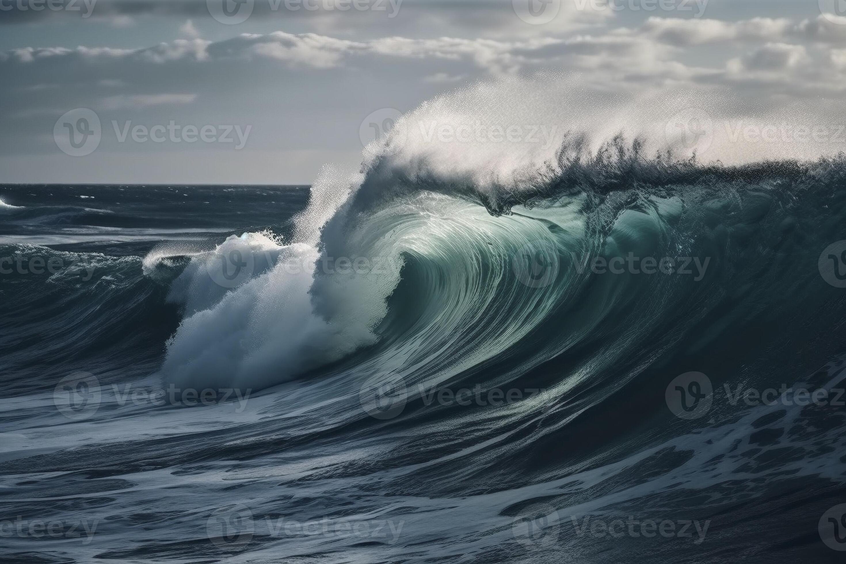 Side view at big ocean wave, created with 22403189 Stock Photo at Vecteezy