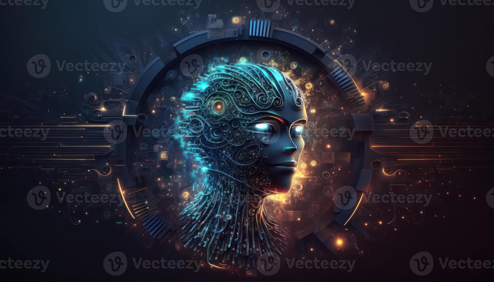 Artificial intelligence. Technology web background. Virtual concept. photo