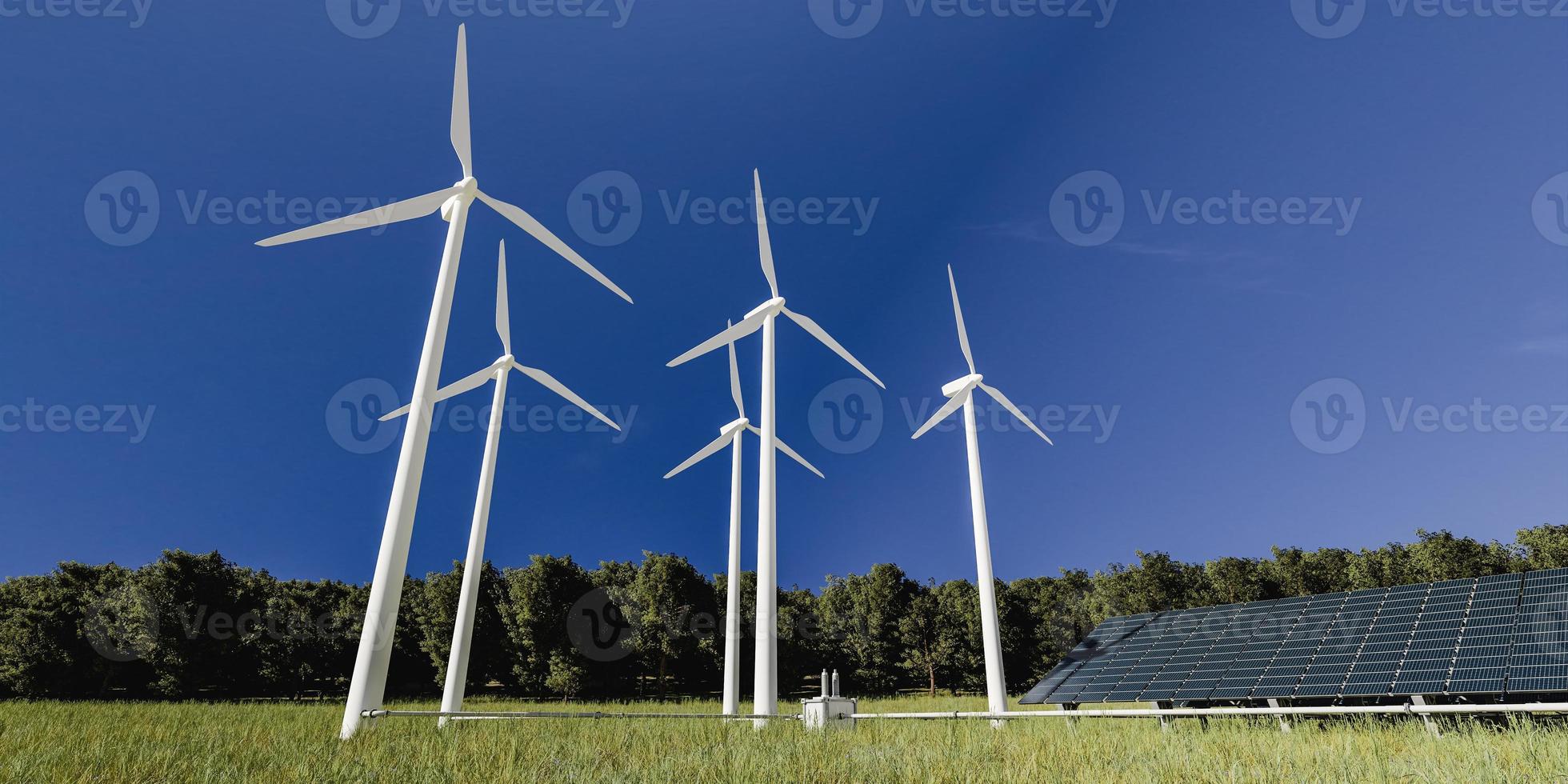 viento turbinas y solar paneles limpiar energía. 3d prestar. foto