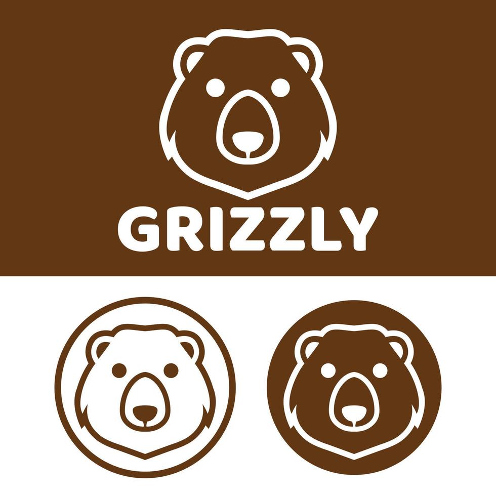 Cute Kawaii head grizzly bear Mascot Cartoon Logo Design Icon Illustration Character vector art. for every category of business, company, brand like pet shop, product, label, team, badge, label