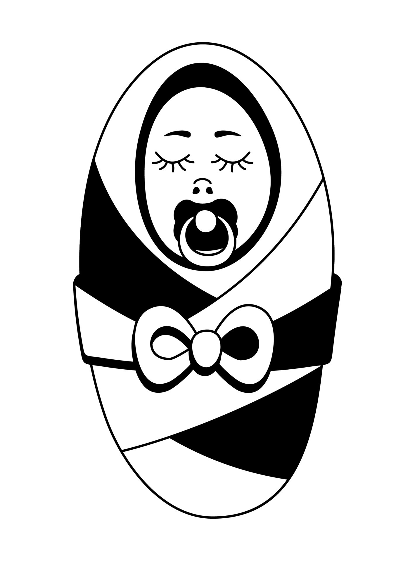 Vector isolated monochrome illustration of newborn baby in a blanket