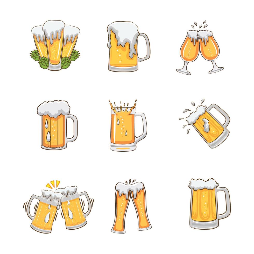 set of beer glass vector icon