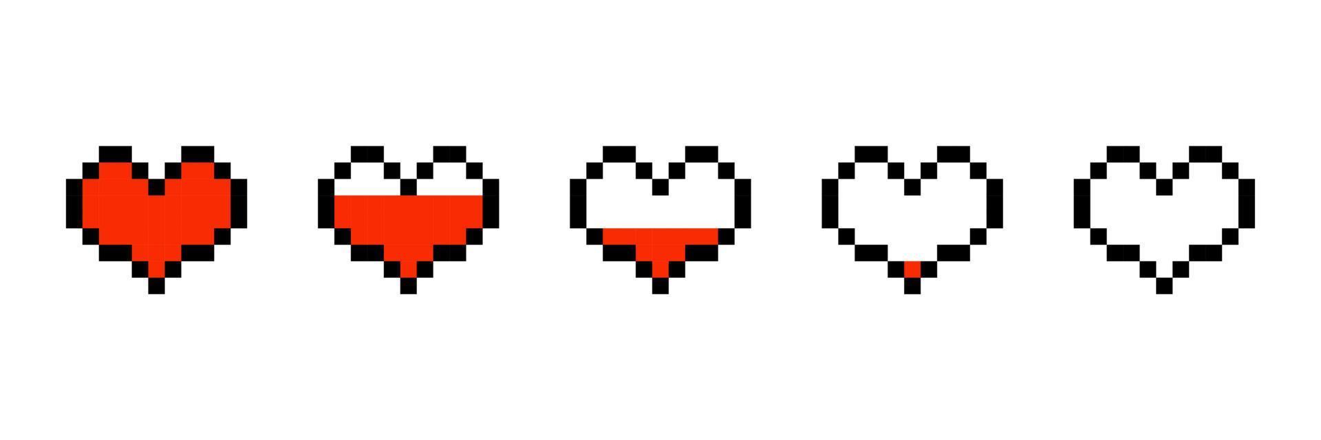 píxel juego vida bar, píxel corazón, juego de azar controlador, píxel Arte vida bar para píxel juego vector
