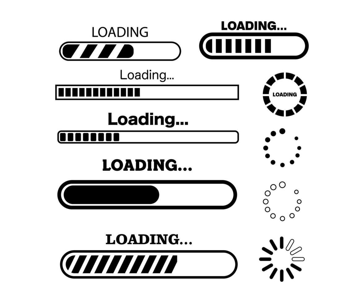 vector cargando estado bar. íconos web. ui negro y blanco. tecnología computadora ilustración