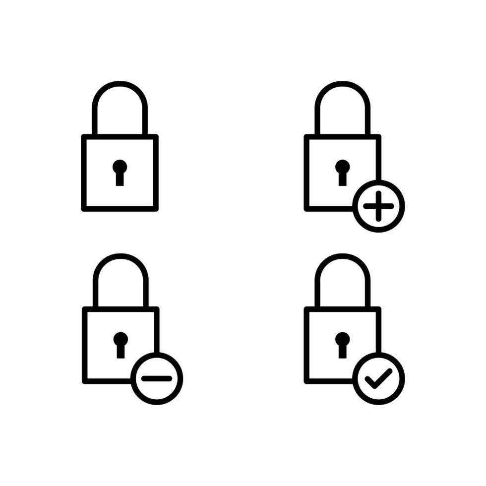 lock, plus, check, minus sign vector icon