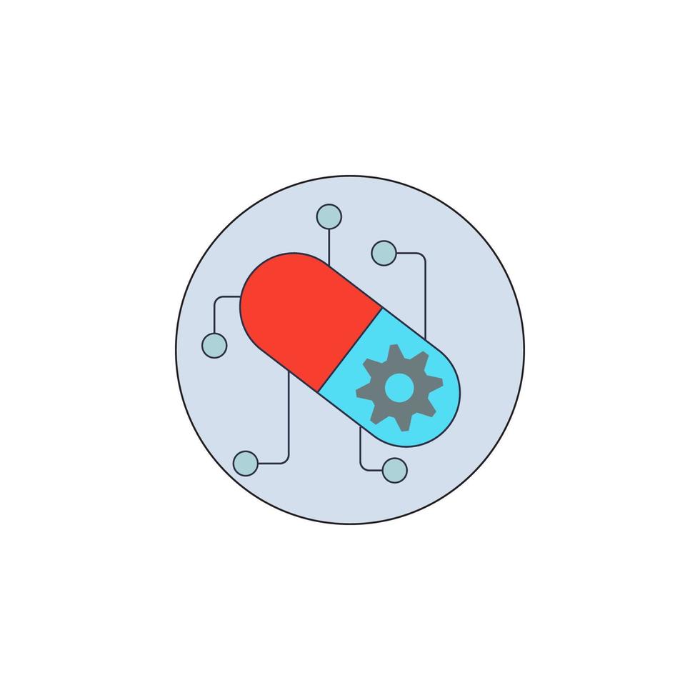 Biotechnology, capsule, gear, Nano robot in badge vector icon