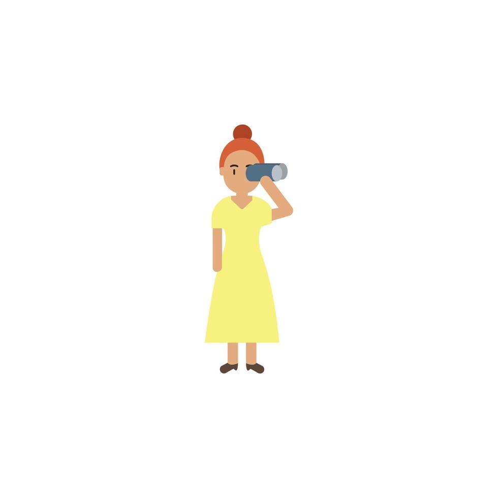 Binoculars, woman cartoon vector icon