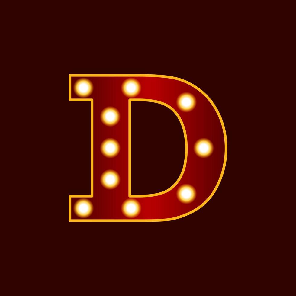D, alphabet letter with bulb vector icon