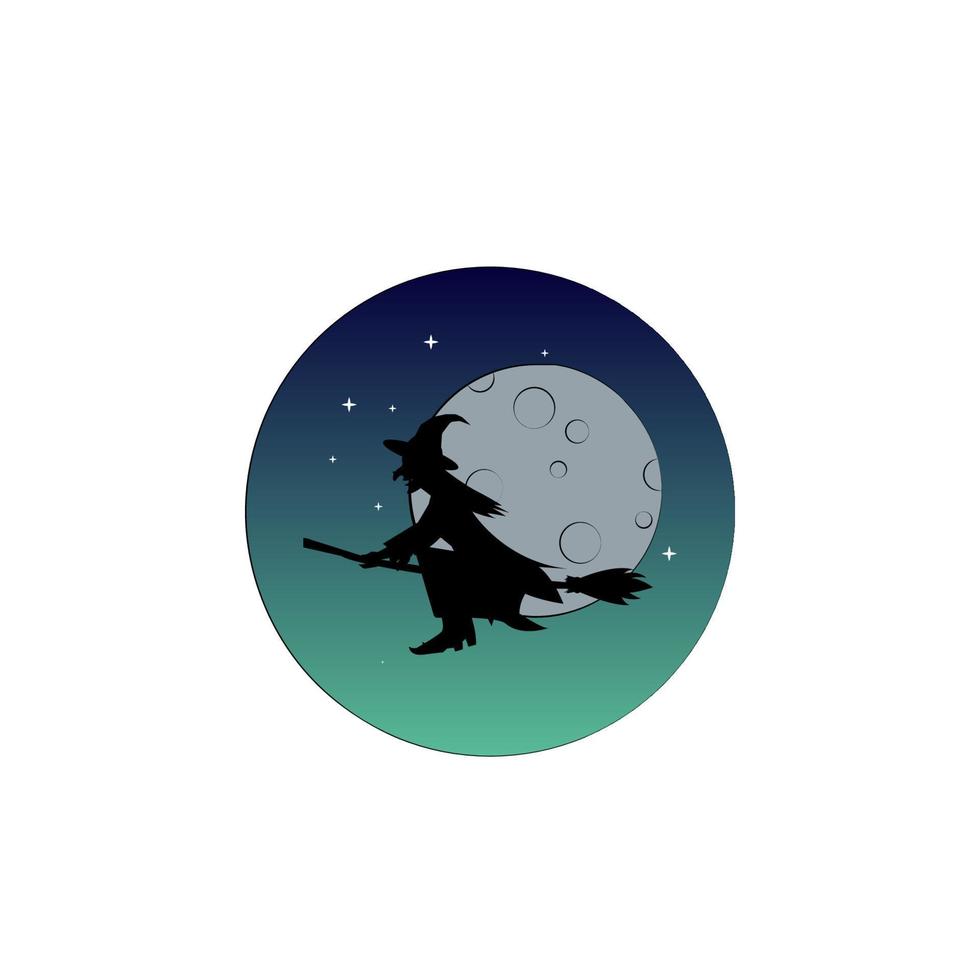 bruja mosca lleno Luna de colores vector icono