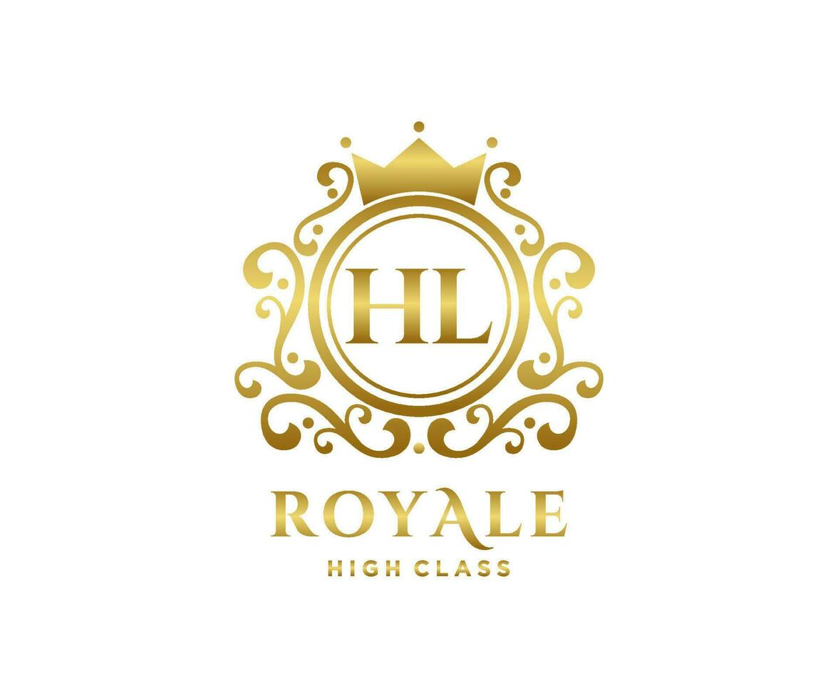 dorado letra hl modelo logo lujo oro letra con corona. monograma alfabeto . hermosa real iniciales carta. vector