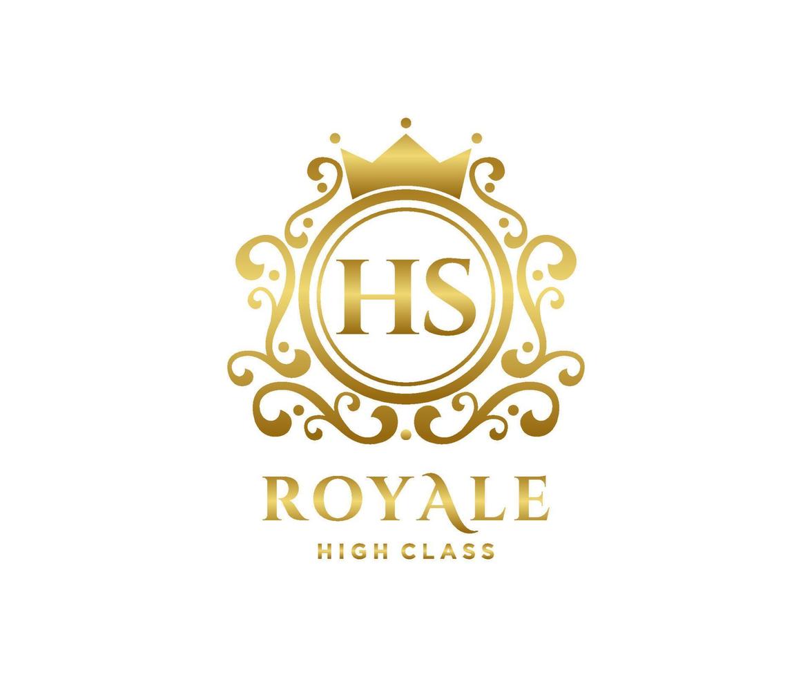 Golden Letter HS template logo Luxury gold letter with crown. Monogram alphabet . Beautiful royal initials letter. vector