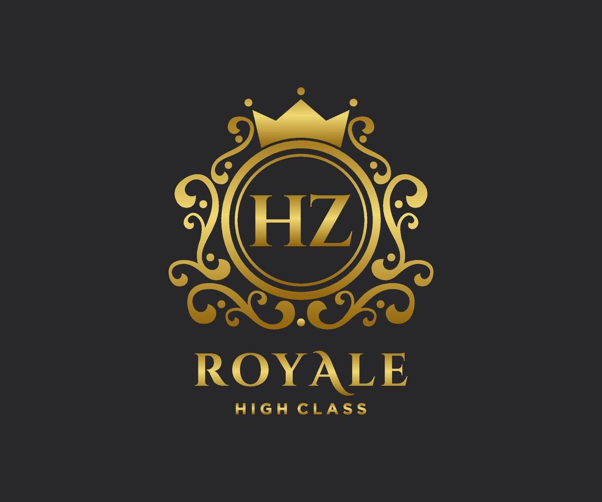 dorado letra hz modelo logo lujo oro letra con corona. monograma alfabeto . hermosa real iniciales carta. vector