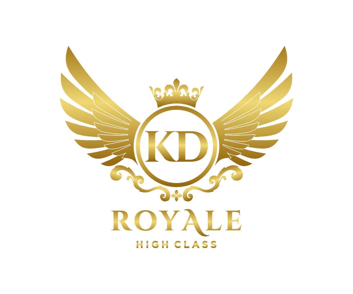 Golden Letter KD template logo Luxury gold letter with crown. Monogram alphabet . Beautiful royal initials letter. vector