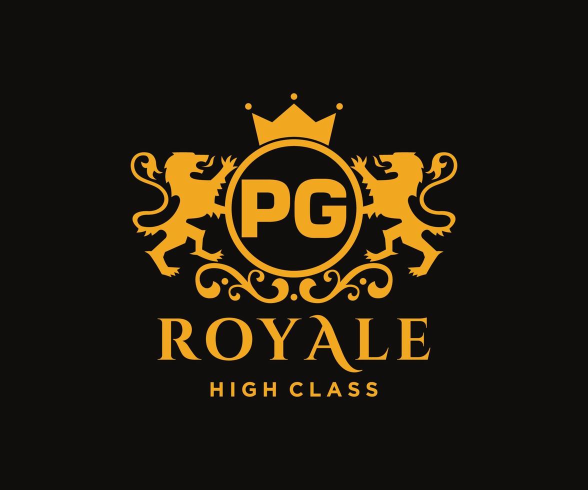 Golden Letter PG template logo Luxury gold letter with crown. Monogram alphabet . Beautiful royal initials letter. vector