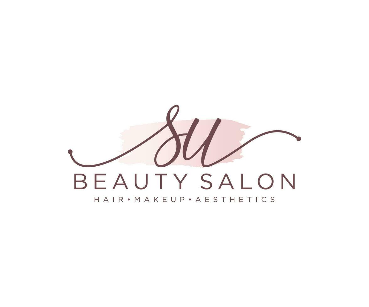 Initial SU feminine logo collections template. handwriting logo of initial signature, wedding, fashion, jewerly, boutique, floral and botanical with creative template for any company or business. vector