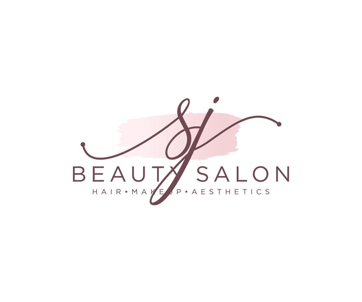 Initial SJ feminine logo collections template. handwriting logo of initial signature, wedding, fashion, jewerly, boutique, floral and botanical with creative template for any company or business. vector