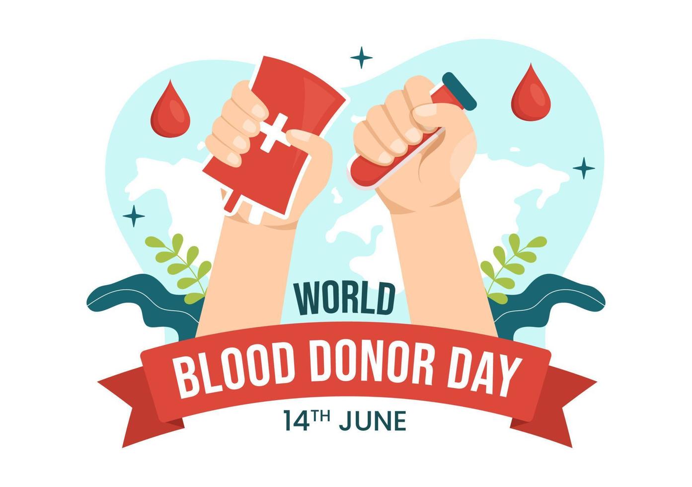 World Blood Donor Day on June 14 Illustration with Human Donated Bloods for Give the Recipient in Save Life Flat Cartoon Hand Drawn Templates vector