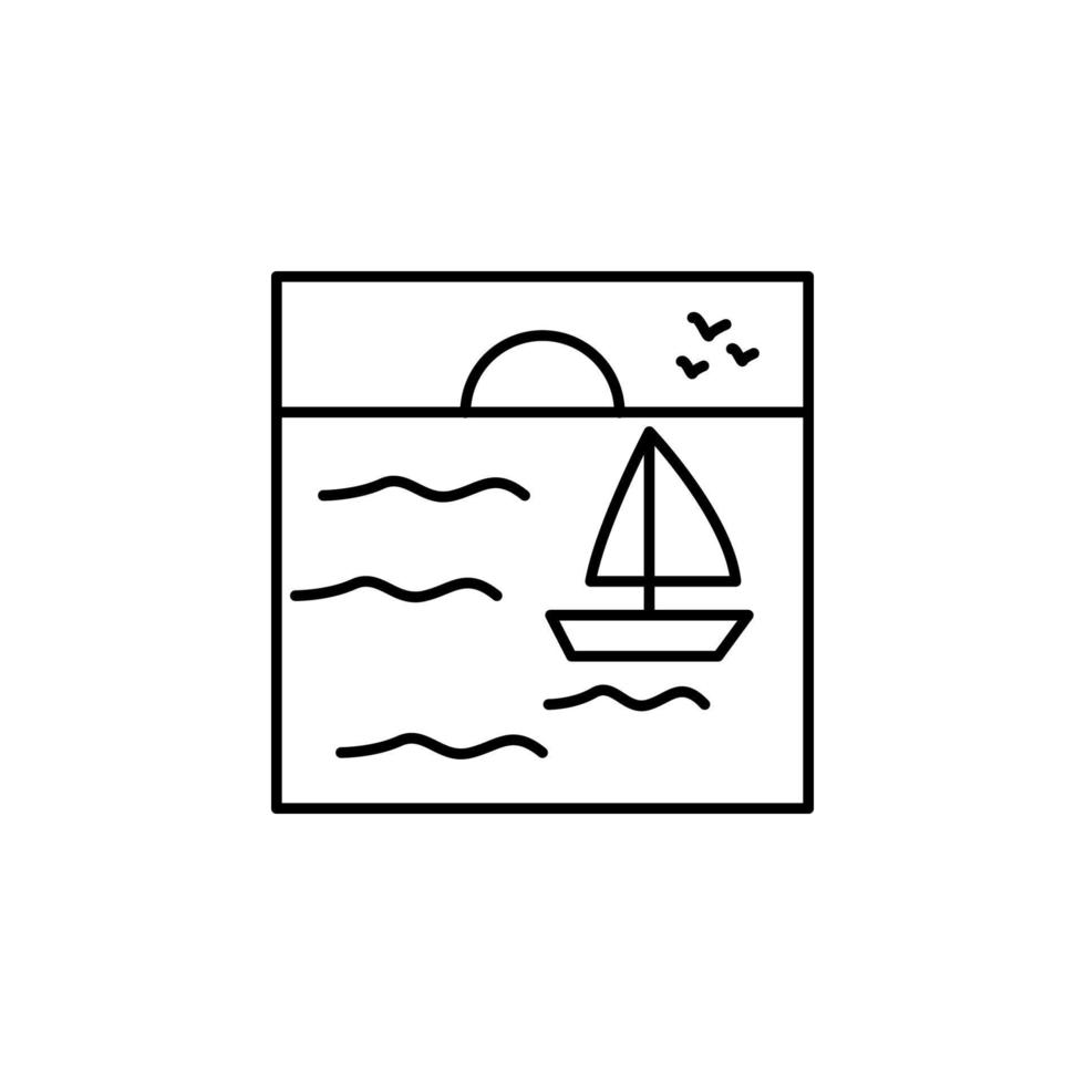 sunset yacht outline vector icon