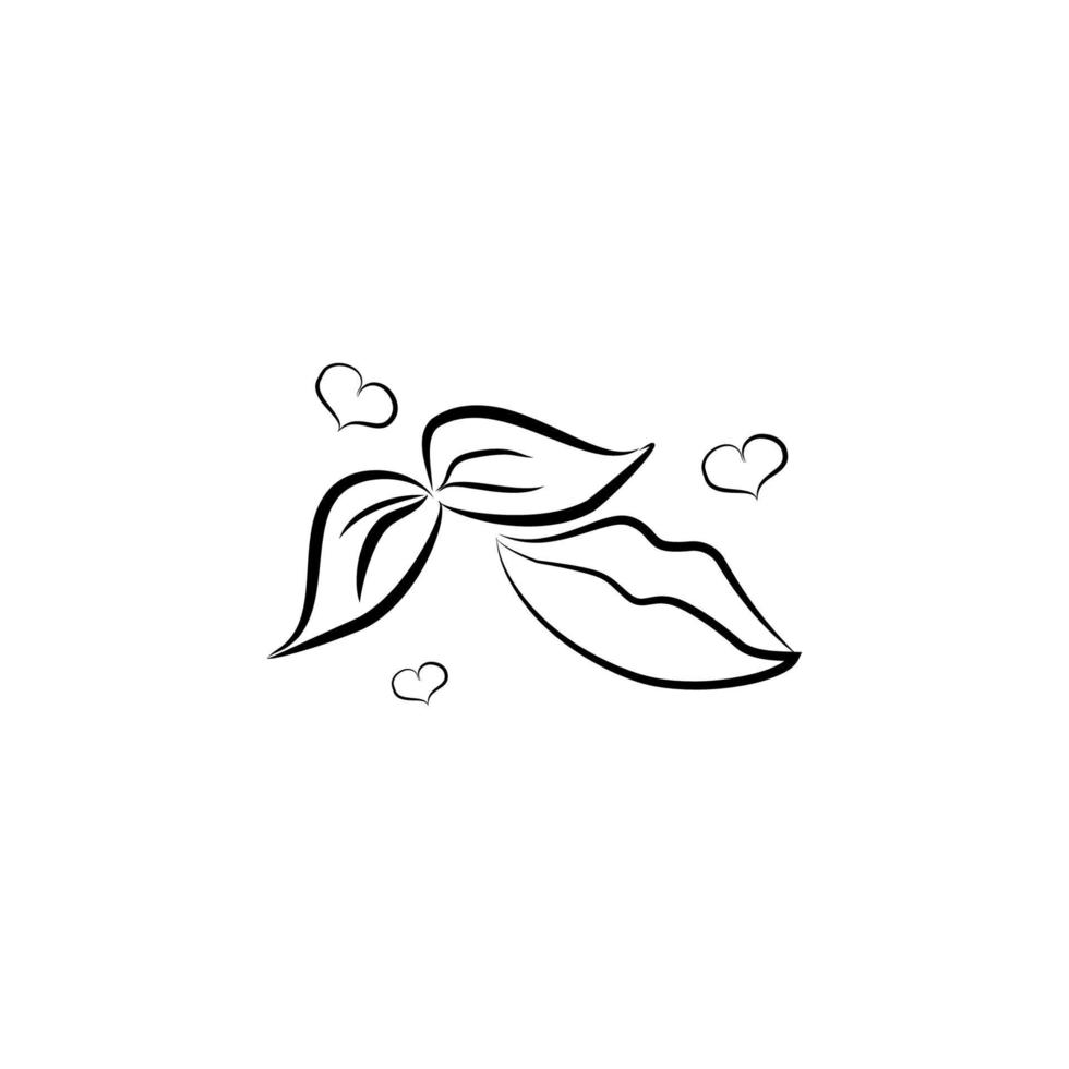 lips with hearts sketch vector icon