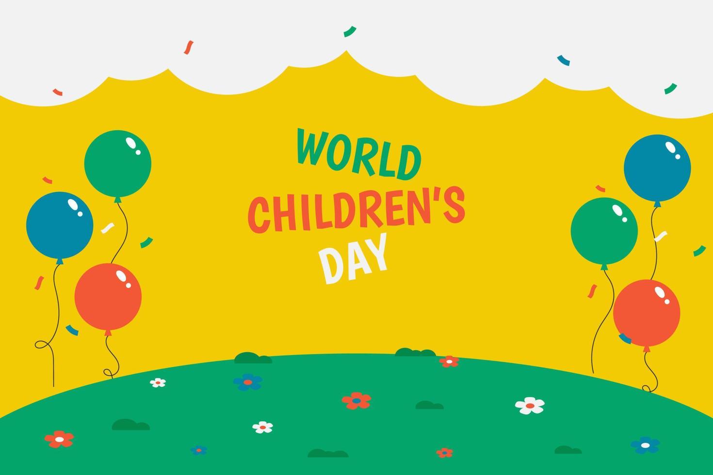 mundo para niños día antecedentes con globos y flores vector