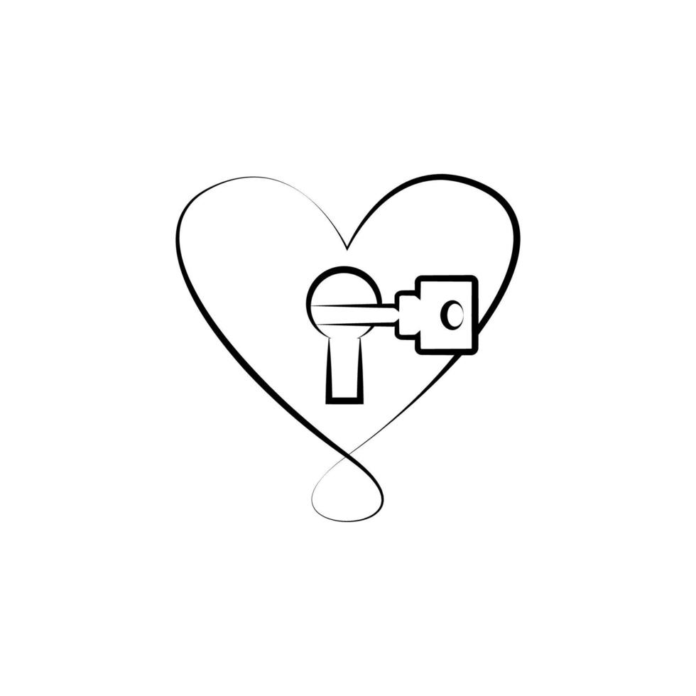 heart with lock and key sketch vector icon