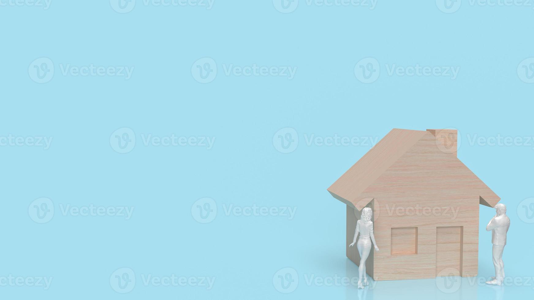 The home wood and figure on blue background for property or estate concept 3d rendering photo