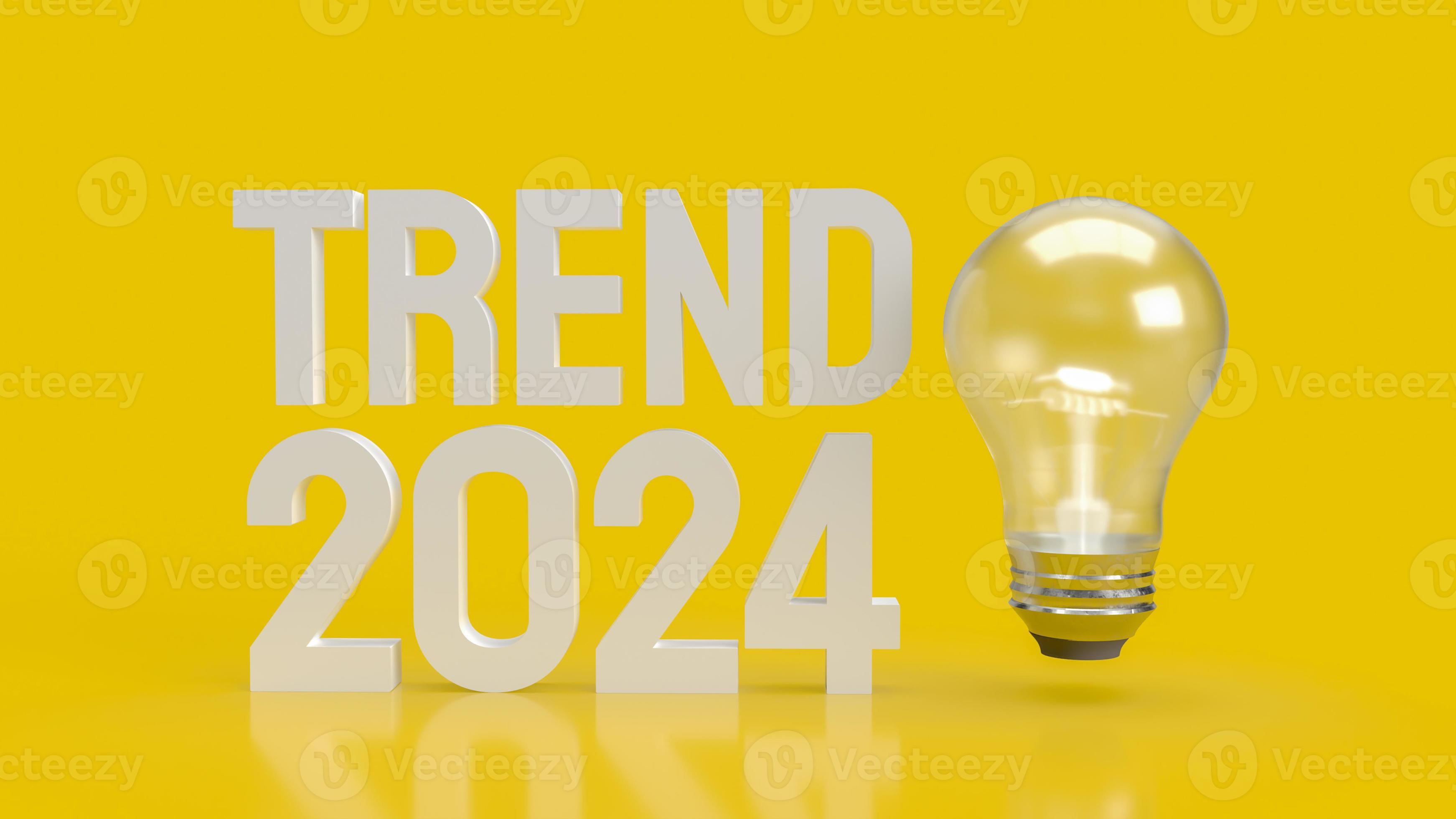 The text trend 2024 and light bulb on yellow background 3d rendering