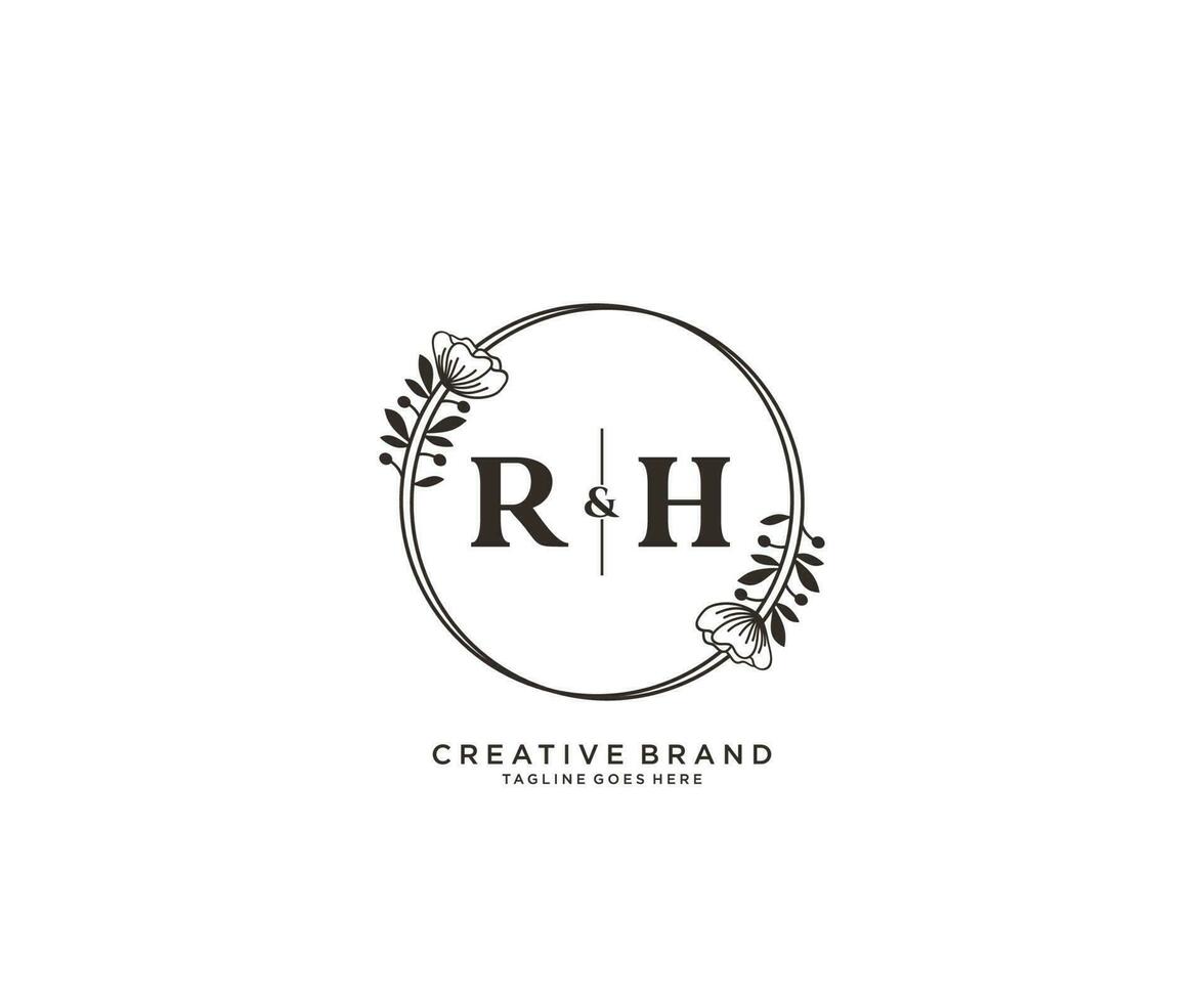 initial RH letters hand drawn feminine and floral botanical logo suitable for spa salon skin hair beauty boutique and cosmetic company. vector