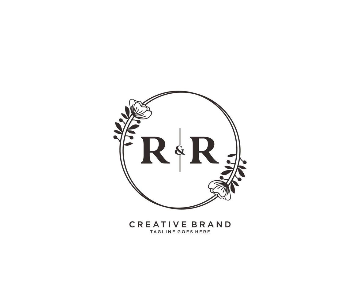 initial RR letters hand drawn feminine and floral botanical logo suitable for spa salon skin hair beauty boutique and cosmetic company. vector