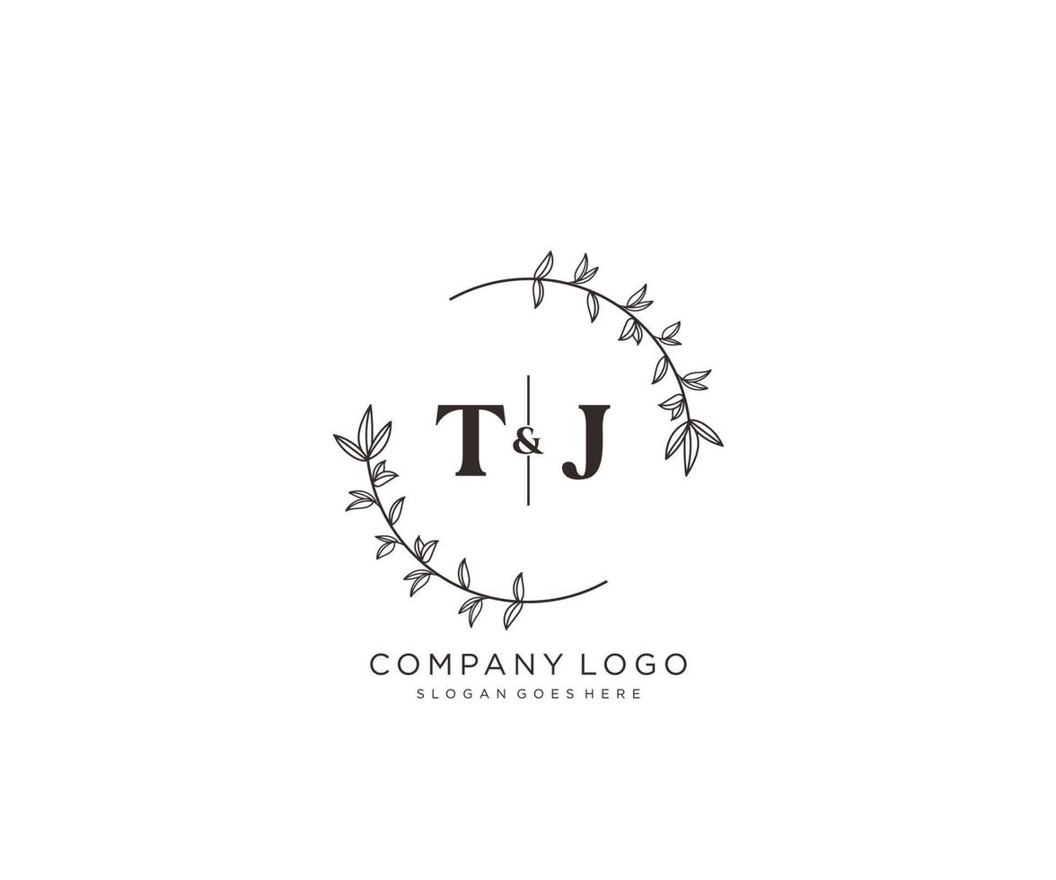 initial TJ letters Beautiful floral feminine editable premade monoline logo suitable for spa salon skin hair beauty boutique and cosmetic company. vector