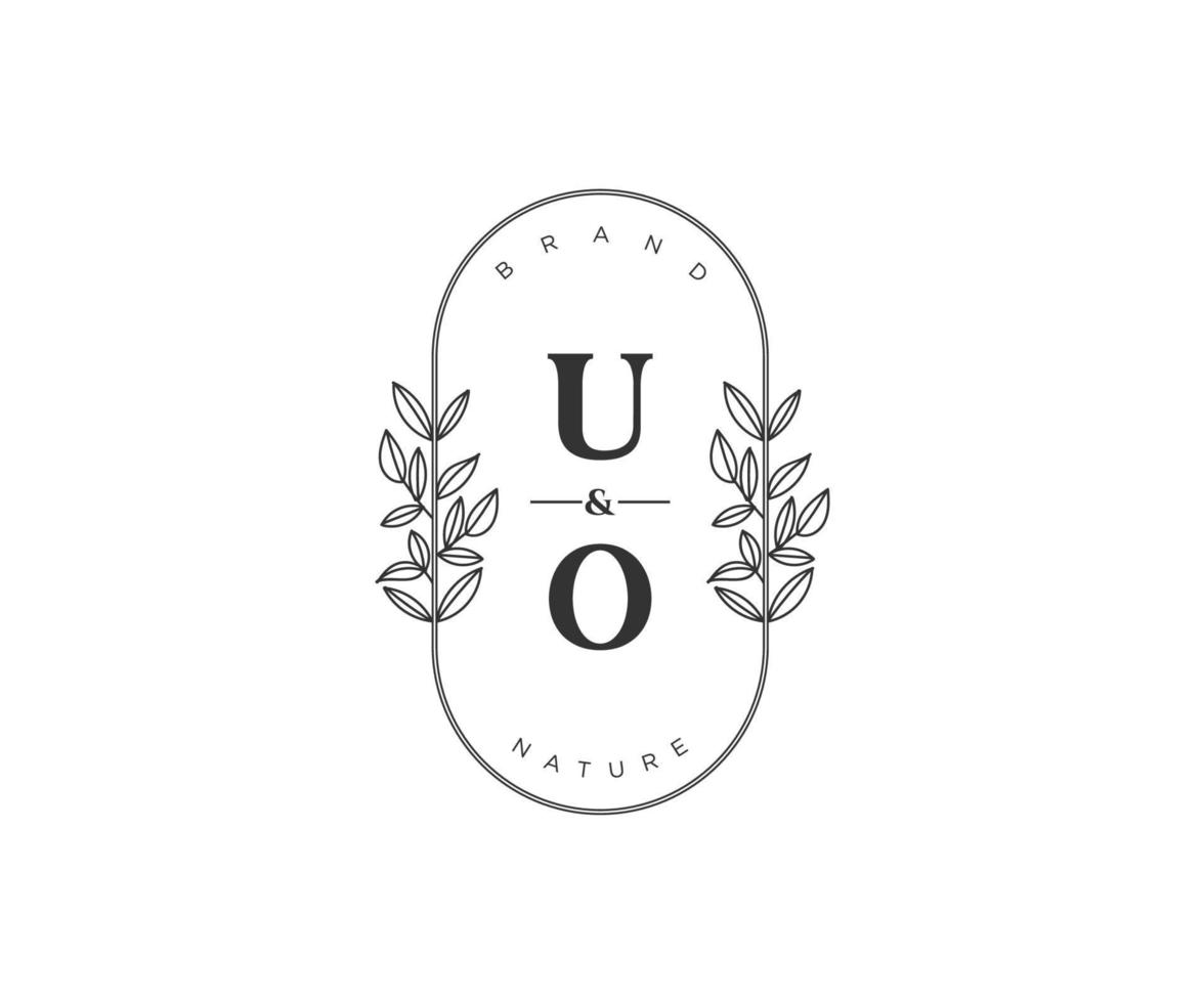 initial UO letters Beautiful floral feminine editable premade monoline logo suitable for spa salon skin hair beauty boutique and cosmetic company. vector