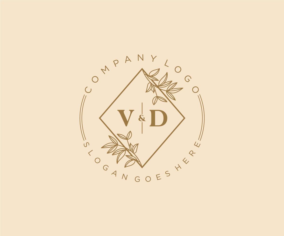 initial VD letters Beautiful floral feminine editable premade monoline logo suitable for spa salon skin hair beauty boutique and cosmetic company. vector