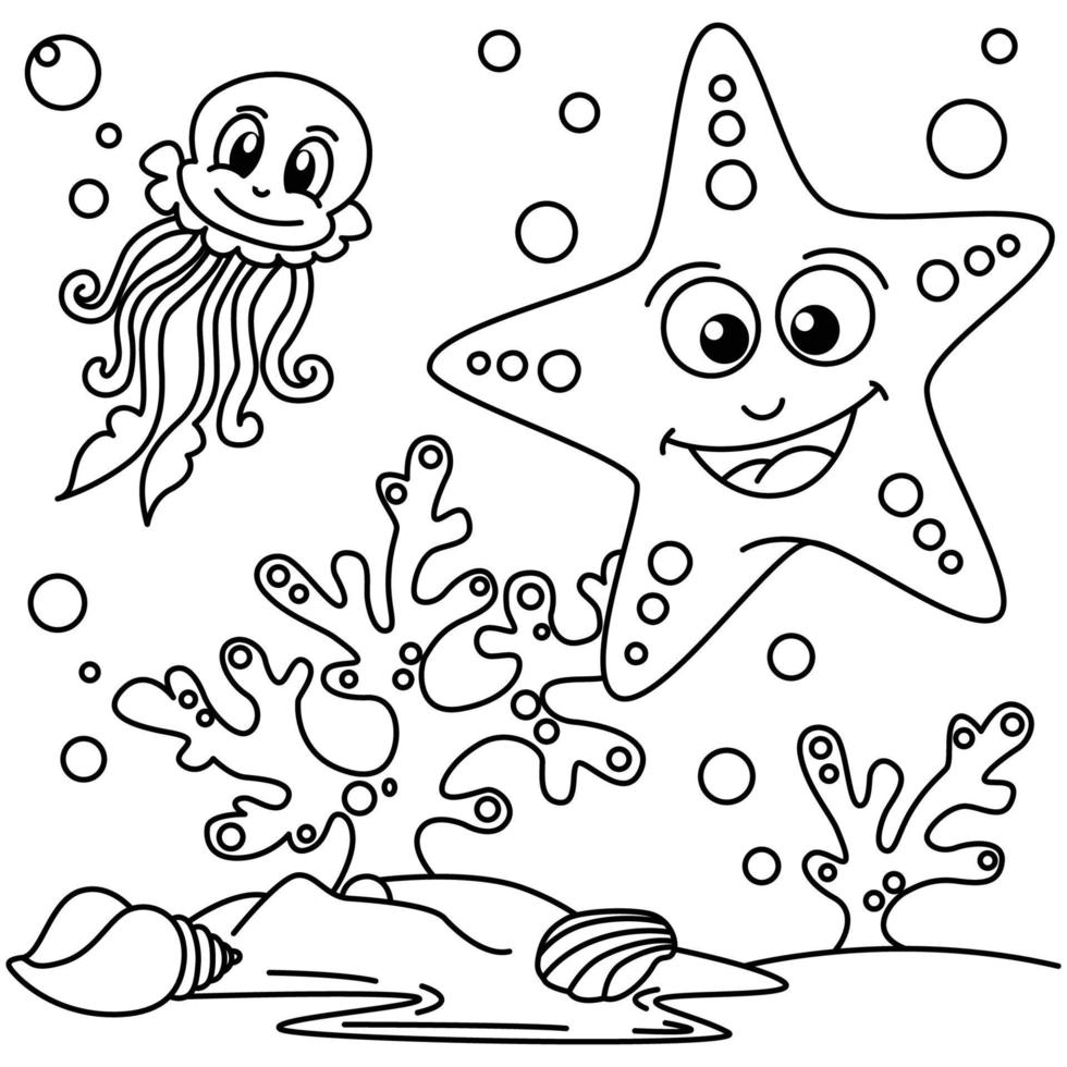 Cute star fish cartoon characters vector illustration. For kids ...