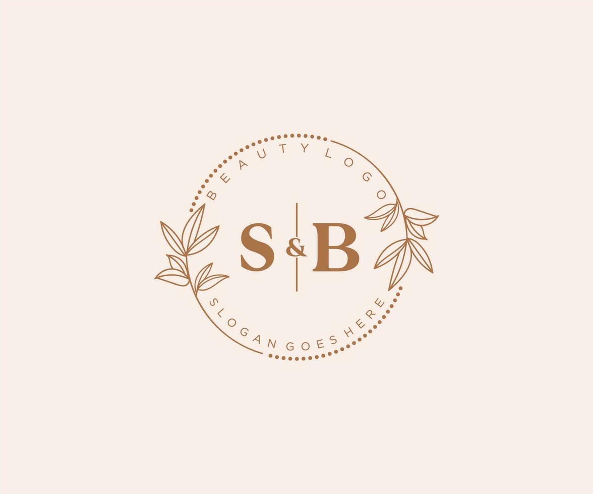 inicial sb letras hermosa floral femenino editable prefabricado monoline logo adecuado para spa salón piel pelo belleza boutique y cosmético compañía. vector