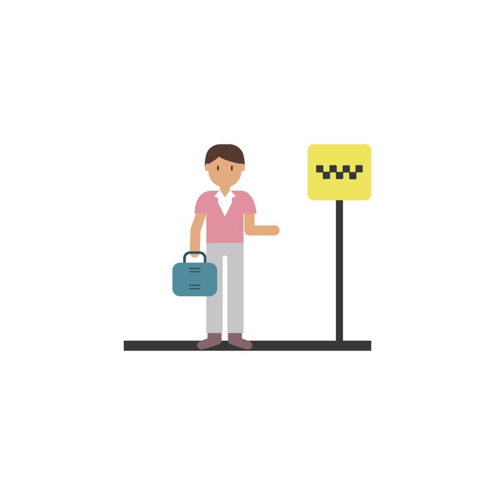 Taxi stop, man cartoon vector icon