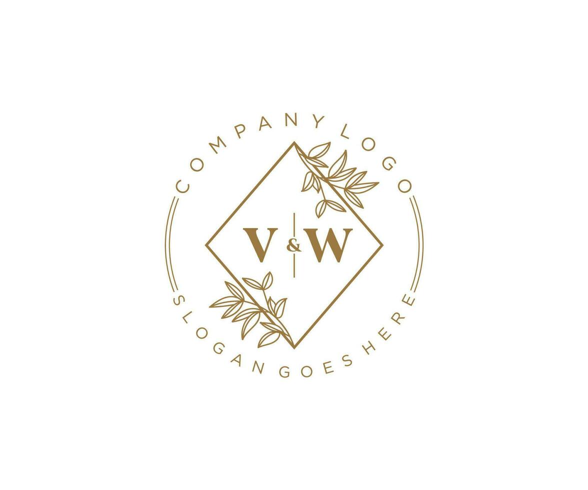 initial VW letters Beautiful floral feminine editable premade monoline logo suitable for spa salon skin hair beauty boutique and cosmetic company. vector