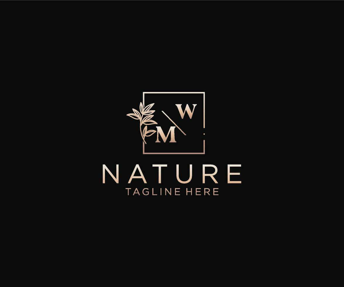 initial WM letters Beautiful floral feminine editable premade monoline logo suitable, Luxury feminine wedding branding, corporate. vector