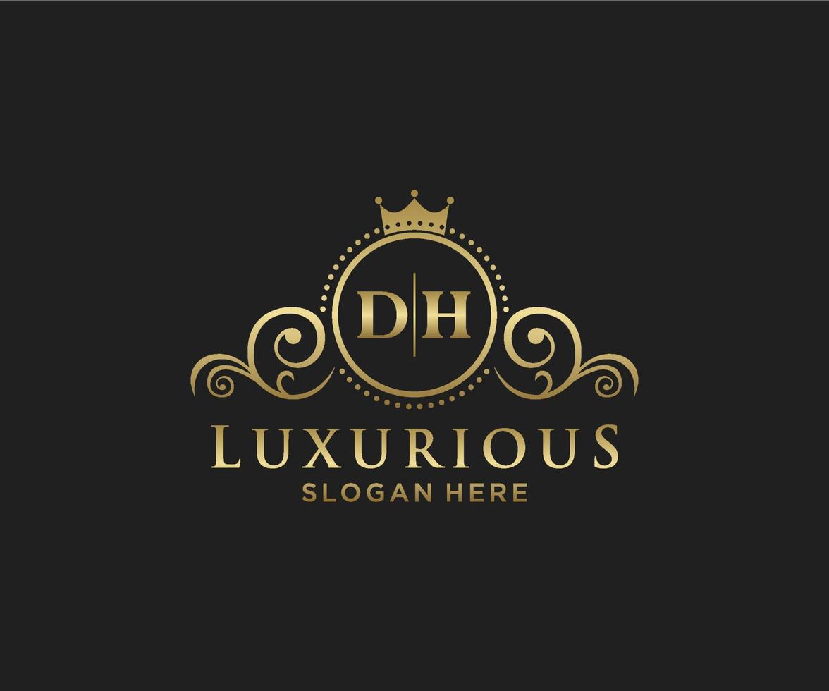 Initial DH Letter Royal Luxury Logo template in vector art for Restaurant, Royalty, Boutique, Cafe, Hotel, Heraldic, Jewelry, Fashion and other vector illustration.