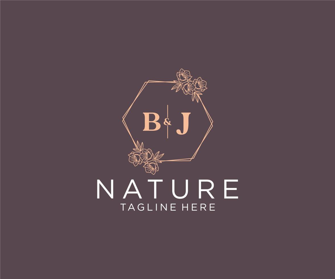 prinicial bj letras floral marcos botánico femenino editable prefabricado monoline único decoración para saludo tarjeta, Boda invitación.nt vector