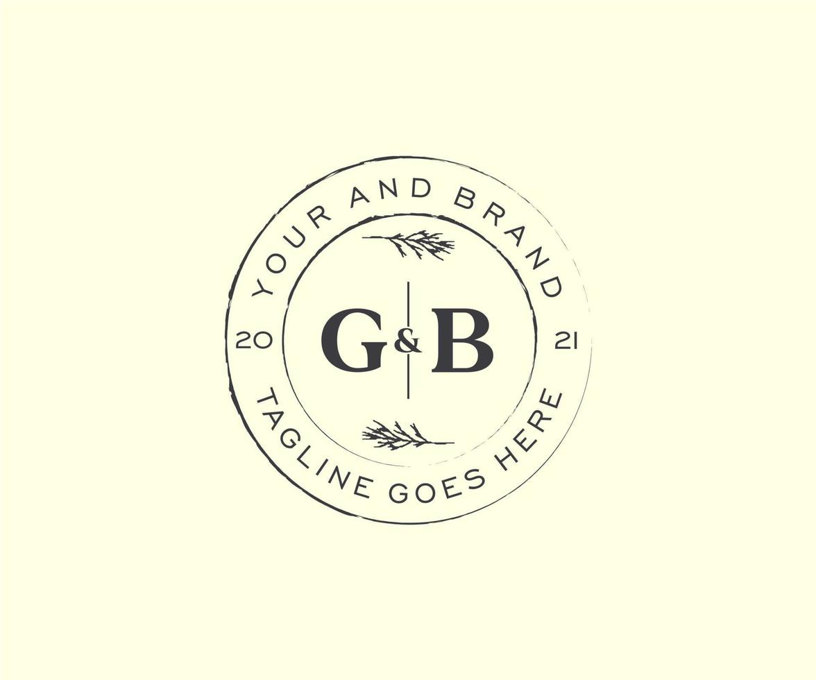 initial GB letters floral frames. Botanical feminine editable premade monoline unique decoration for greeting card, wedding invitation. vector