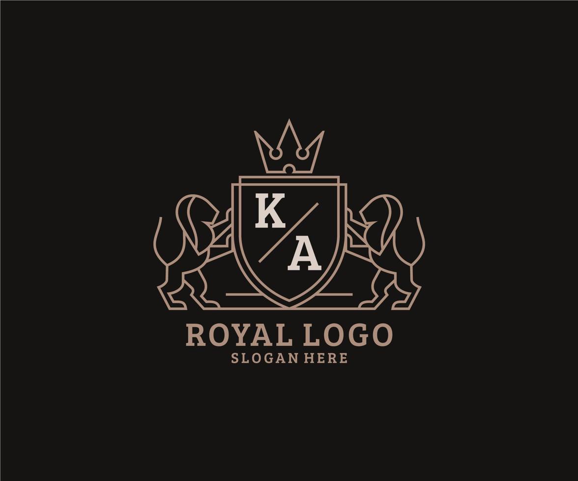 plantilla de logotipo de lujo real de león de letra ka inicial en arte vectorial para restaurante, realeza, boutique, cafetería, hotel, heráldica, joyería, moda y otras ilustraciones vectoriales. vector