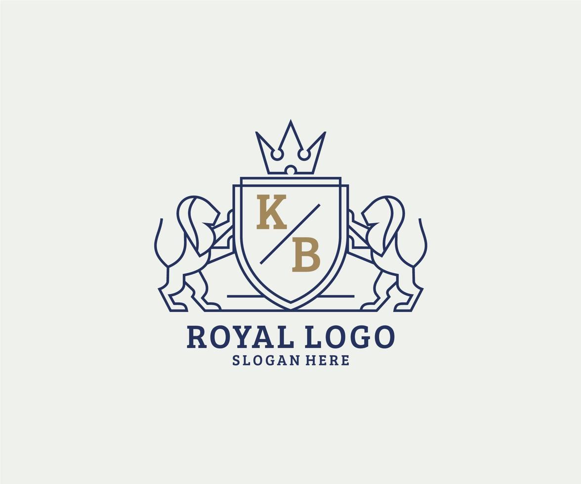 Initial KB Letter Lion Royal Luxury Logo template in vector art for Restaurant, Royalty, Boutique, Cafe, Hotel, Heraldic, Jewelry, Fashion and other vector illustration.