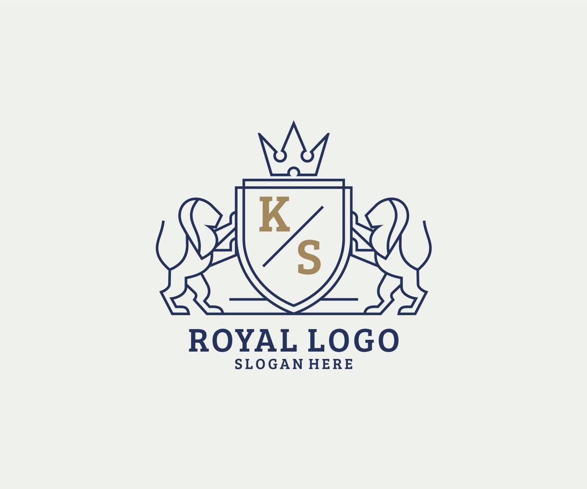 Initial KS Letter Lion Royal Luxury Logo template in vector art for Restaurant, Royalty, Boutique, Cafe, Hotel, Heraldic, Jewelry, Fashion and other vector illustration.