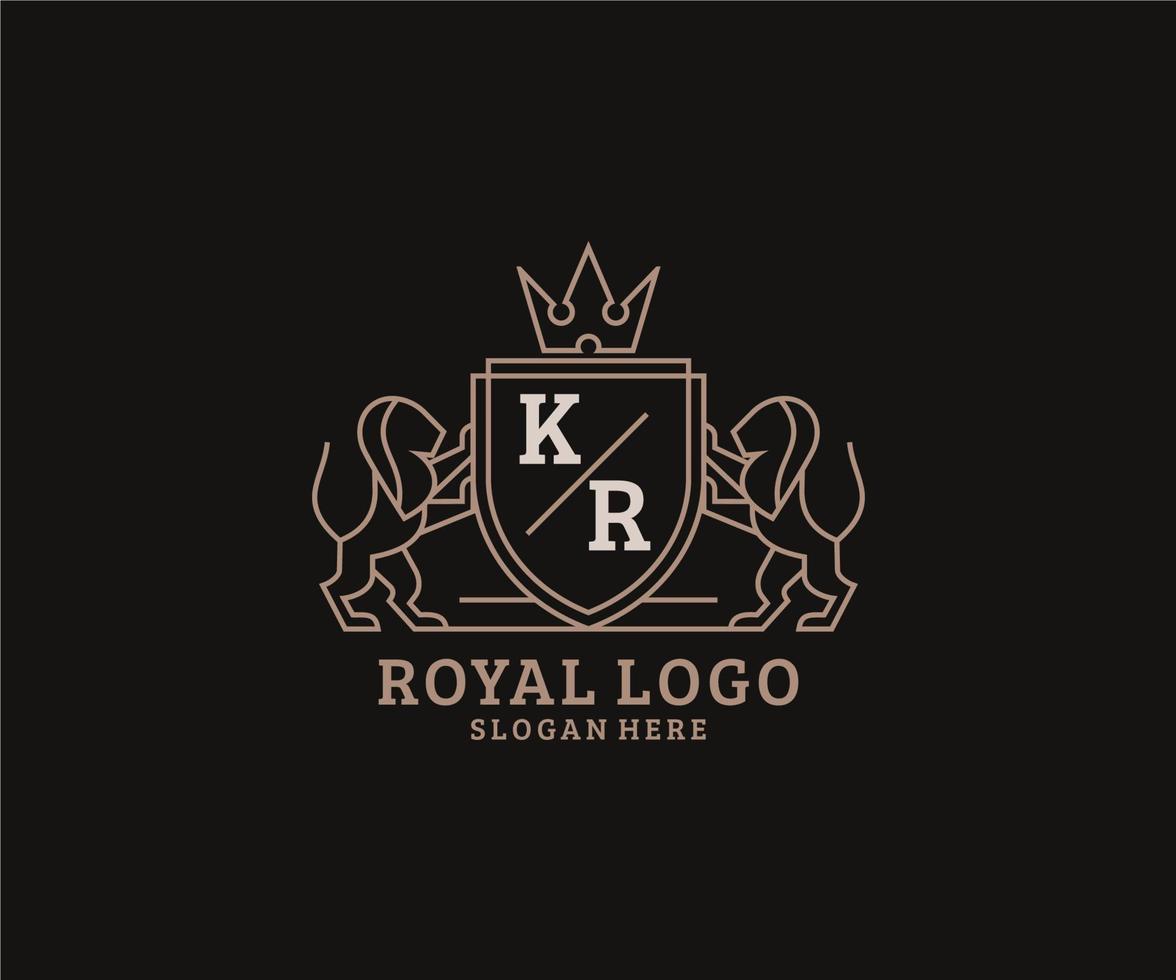 plantilla de logotipo de lujo real de león de letra kr inicial en arte vectorial para restaurante, realeza, boutique, cafetería, hotel, heráldica, joyería, moda y otras ilustraciones vectoriales. vector