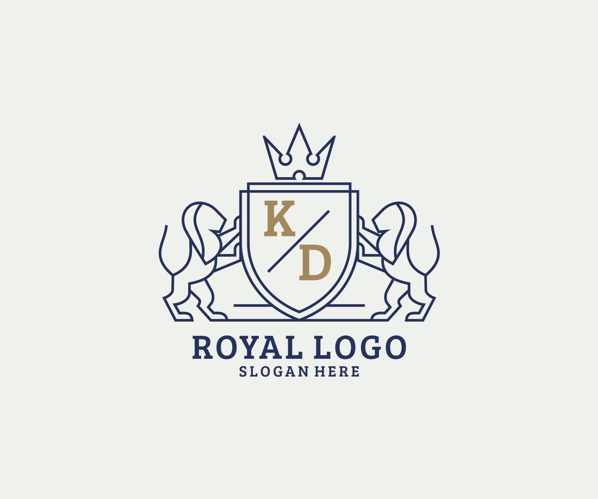 Initial KD Letter Lion Royal Luxury Logo template in vector art for Restaurant, Royalty, Boutique, Cafe, Hotel, Heraldic, Jewelry, Fashion and other vector illustration.