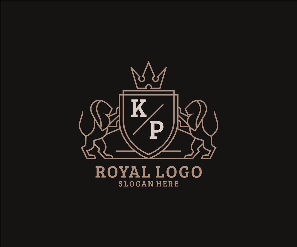 Initial KP Letter Lion Royal Luxury Logo template in vector art for Restaurant, Royalty, Boutique, Cafe, Hotel, Heraldic, Jewelry, Fashion and other vector illustration.