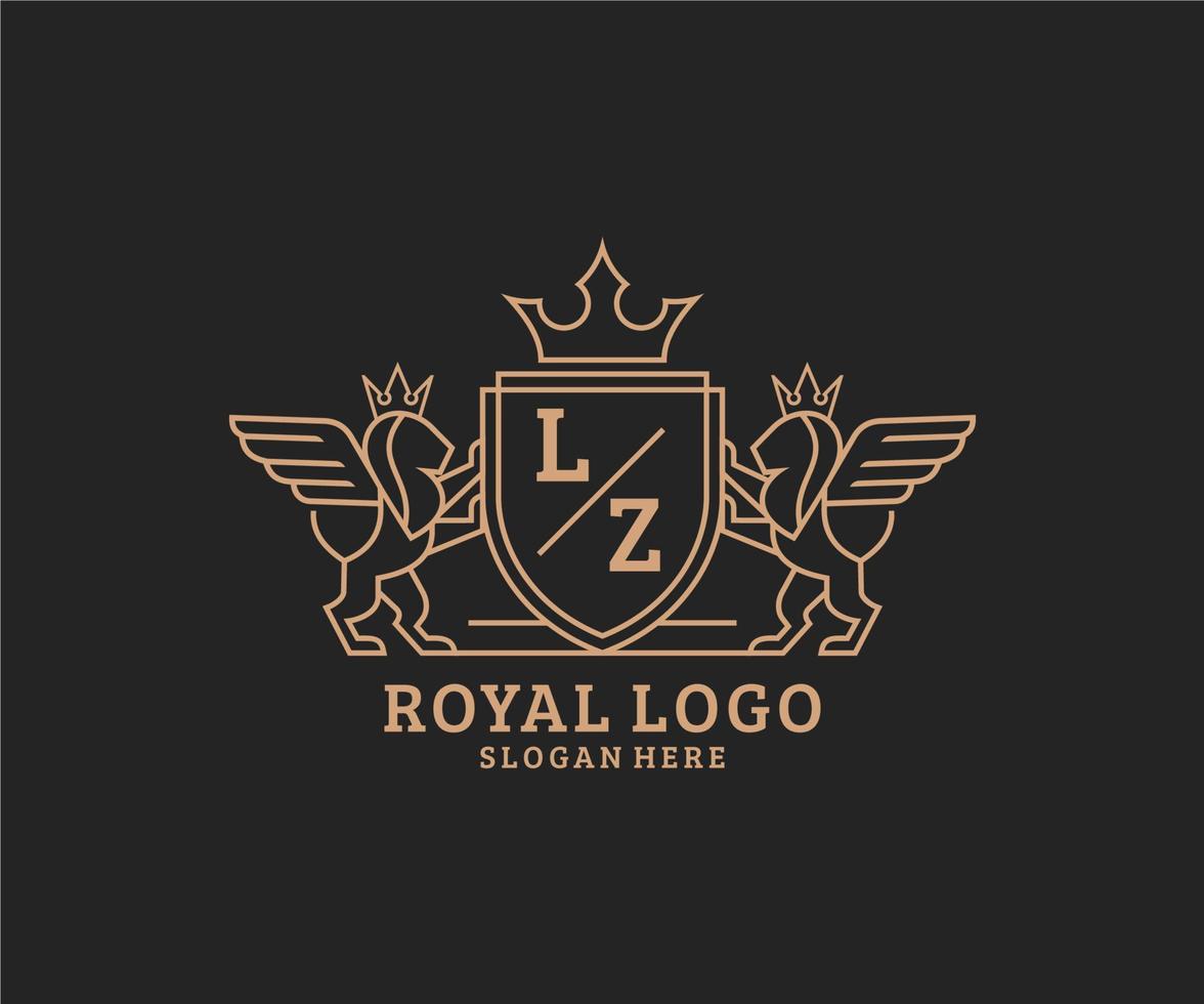 Initial LZ Letter Lion Royal Luxury Heraldic,Crest Logo template in vector art for Restaurant, Royalty, Boutique, Cafe, Hotel, Heraldic, Jewelry, Fashion and other vector illustration.