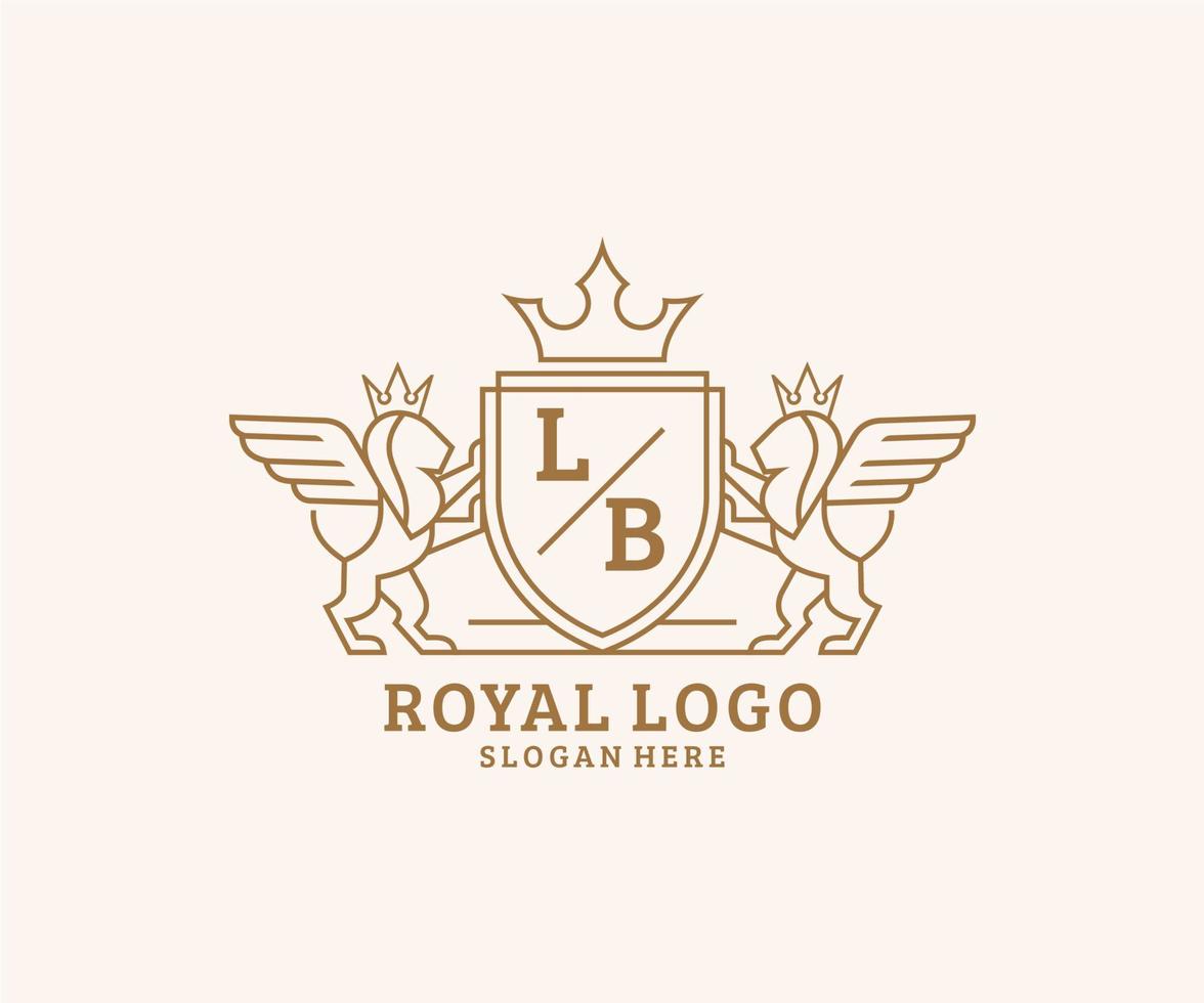 Initial LB Letter Lion Royal Luxury Heraldic,Crest Logo template in vector art for Restaurant, Royalty, Boutique, Cafe, Hotel, Heraldic, Jewelry, Fashion and other vector illustration.