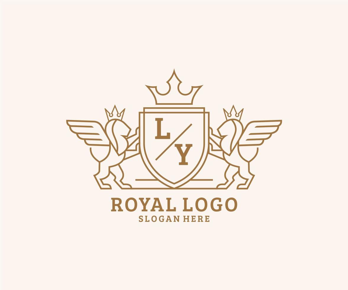 Initial LY Letter Lion Royal Luxury Heraldic,Crest Logo template in vector art for Restaurant, Royalty, Boutique, Cafe, Hotel, Heraldic, Jewelry, Fashion and other vector illustration.