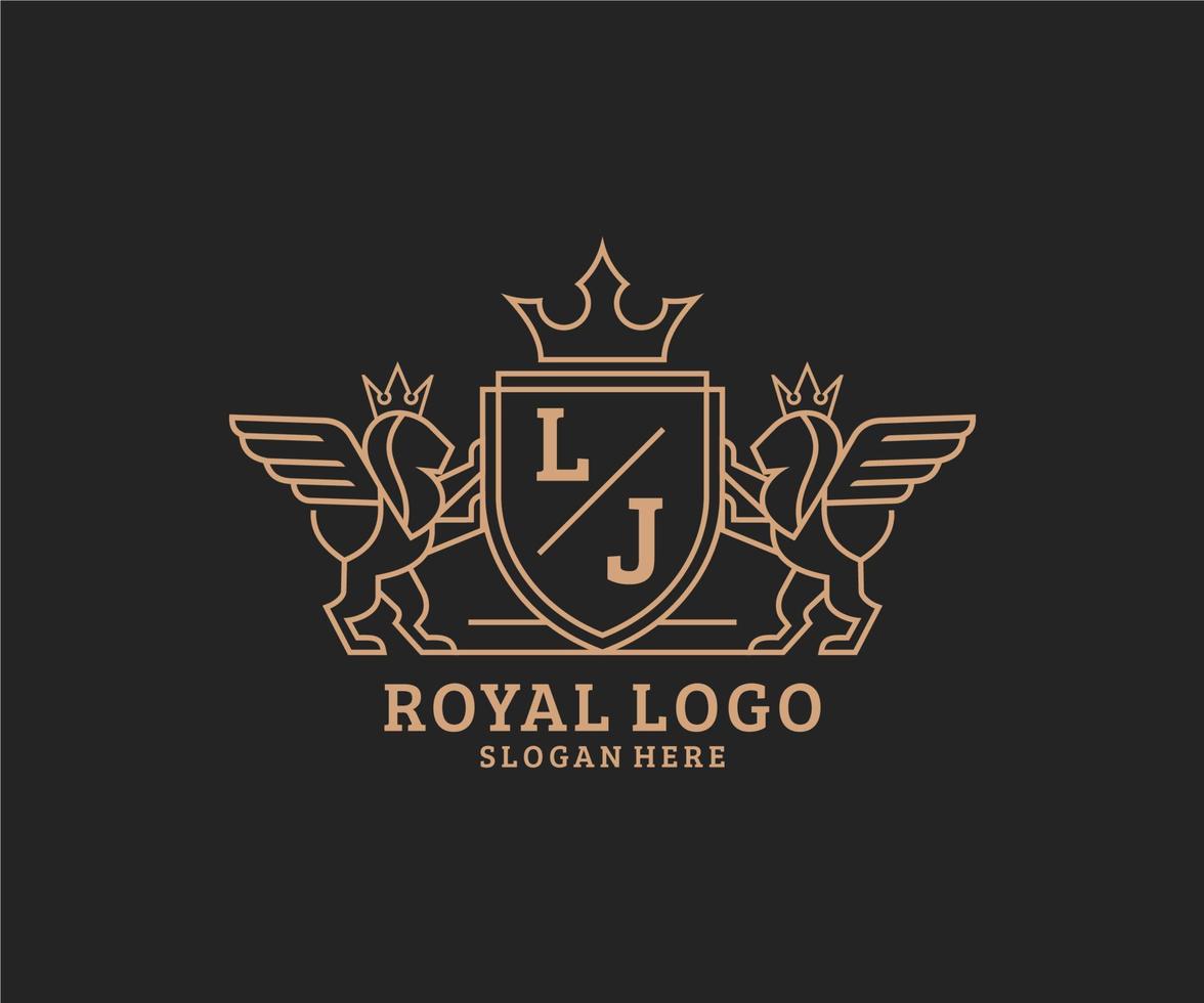 Initial LJ Letter Lion Royal Luxury Heraldic,Crest Logo template in vector art for Restaurant, Royalty, Boutique, Cafe, Hotel, Heraldic, Jewelry, Fashion and other vector illustration.